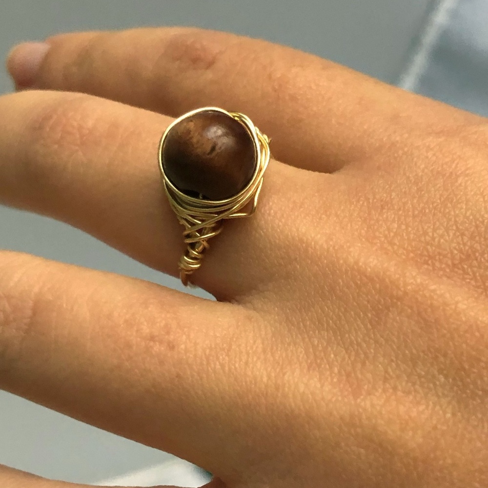 Handmade ring with wood and gold